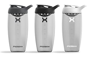 Promixx PURSUIT Protein Shaker Bottle 3-Pack – Premium Sports Shaker Bottles for Protein Mixes and Supplement Shakes – Graphite Gray, Black, White, 700ml