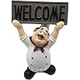 UNIVERSE LIGHTS Polyresin Italian Chef Figurines Decor with Welcome Sign Board Plaque, 8x5 Inch, White, Red, Wedding