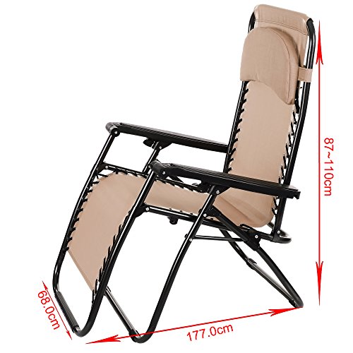 grapest Faltbare Liegestuhl Sonnenliege klappbare Relaxliege mit armlehne 177 x 68 x 110cm Campingstuhl Gartenstuhl Bis:130KG (Khaki) - 2