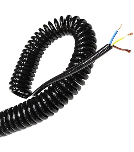 Cavo elettrico a spirale a spirale a 3 conduttori 24 AWG 0,2 mm2, lunghezza linea 2,5 metri, 5 metri, 7,5 metri, cavo di alimentazione nero Filo di tensione(2,5 metri