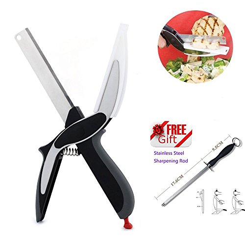 Clever Cutter 2-in-1 Nahrungsmittelzerhacker von Aiqi - clevere Kombination aus Messer, Scheren und Schneidebrett - NEU Verbesserte Frühling und Schärfer Messer für leichteres Schneiden