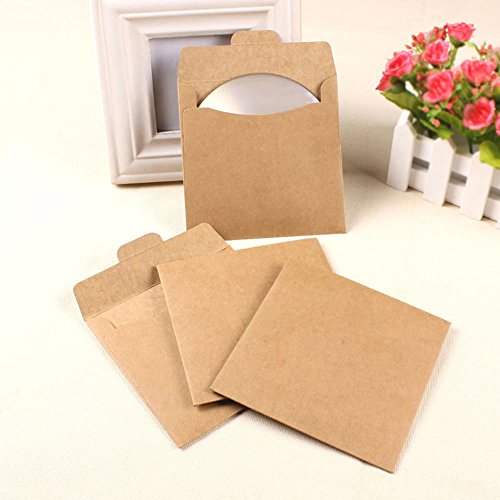 zeato [30 Stück] blanko Papier CD Sleeves DVD-Briefumschläge Pappe 12,7 x 12,7 cm - 7