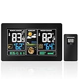 barometro digital Funciones de la estación meteorológica: pronóstico del tiempo en color; termómetro e higrómetro para interiores / exteriores; MAX / MIN pantalla de temperatura y humedad; Presión barométrica; Reloj de control de radio DCF; Fase lunar; alarma diaria y función de repetición; Selección de retroiluminación de 4 niveles, toma de salida del cargador USB.