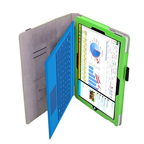 Tasche für Microsoft Surface Pro 3 mit praktischer Stand Funktion aus robustem Kunstleder und zusätzlicher Display-Schutz-Glas Panzerglas kombiniert Schutz und Design für Ihr Microsoft Surface Pro 3 Hülle Cover Case Grün von UC Express® - 4