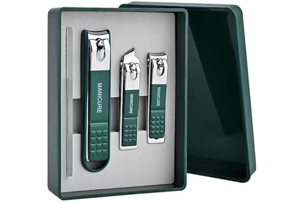 Beaut Secrets - Nail Cutter Set, Ultra Sharp Sturdy Fingernail Toenail Clipper Nail Clipper with Glass file 4 Pcs set for men women adult nail cutter set for Thick Toenails & Nails (GREEN Set of 4 with Box)