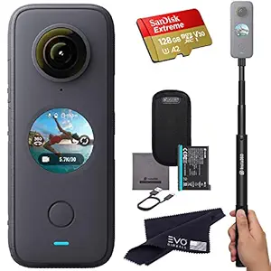 Insta360 ONE X2 360 Camera with Touchscreen - 5.7K30 360 Video, Front Steady Cam Mode, 18MP 360 Photo + InstaPano | Bundle Includes Invisible Selfie Stick (120cm) & 128GB Memory Card (3 Items)