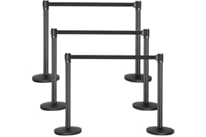 Yaheetech 6 Poteaux de Guidage avec 6 Corde 2M Rétractable Barrière de Guidage Système de Balisage pour Personnes, Lourd de Base pour la Stabilité pour l'Ecole Bar Hôtel