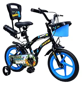 Norman Jr -Funk 555 - Ultra Designed in Scandinavia EU Kids Bike Bicycle for Toddlers and Kids 14 Inch Fully Adjustable with Back Seat & Support for Boys and Girls Cycle for 3 to 6 years- Black and Blue Magvin (95% assembled)
