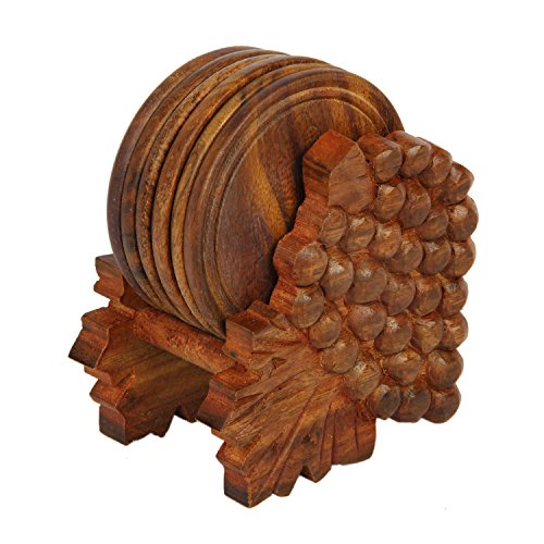 icrafts Palisander grapers geformte Holz Untersetzer-Set mit 4 Runde handgefertigt Tisch Untersetzer & Dekorativer Holz Halterung für Tee Tassen Kaffee Becher Bier Dosen Bar Trinkgläsern Wasser Glas - 3
