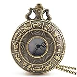Zwölf Konstellationen Vintage Antik runden Zifferblatt Quarz Taschenuhr Halskette Anhänger Uhr für Mens Womens beste Geschenke - Bronze Farbe