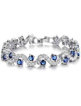 Tennisarmband Armband mit Blauer simulierter Saphir Österreichische Zirkonia Kristalle 18 kt Weiß Vergoldet für...