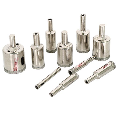 Yahee 10x Glasschneider Bohrer Bohrkrone Diamant Lochsäge Rund 6-30mm, Silber