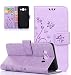 Produktbild EMAXELERS Samsung Galaxy A5 2015 Hülle Flip Schale Brieftasche Standfunktion und Karte Halter Etui Kartenfächer Wallet Tasche Etui für Samsung Galaxy A5 2015,Light Purple Butterfly