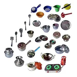 Miniature Kitchen Set ,Kitchen Set for Girls , Real Cooking Kit for Play , Steel Kitchen Set for Girls , Choppu Jaman , Cooking Set for Kids , Baby Kitchen Set Toys for Girls , -25pcs