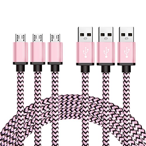 Micro USB Kabel Nylon, BeneStellar (3 Pack 1,8m) High Speed USB 2.0 A Male auf Micro B Synchronisations und Ladekabel für Android, Samsung, Huawei, HTC, Sony, Nexus, Xiaomi und mehr (Rosa 1,8m)