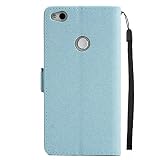 Huawei P8 Lite 2017 Hülle, Huawei P8 Lite 2017 Hülle Ledertasche Brieftasche im BookStyle, SainCat PU Leder Wallet Case Folio Prägung Schutzhülle Glitzer Campanula Muster Hülle Bumper Bling Strass Handytasche Skin Schale Soft Backcover Handy Tasche Flip Cover Buchstil Klapptasche in Lederoptik mit Standfunktion Karteneinschub und Magnetverschluß Etui Flip Case für Huawei P8 Lite 2017 (Blau) - 2