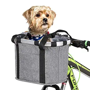 Lixada Bike Basket, Small Pet Cat Dog Carrier Bicycle Handlebar Front Basket - Folding Detachable Removable Easy Install Quick Released Picnic Shopping Bag, Max. Bearing: 22lbs