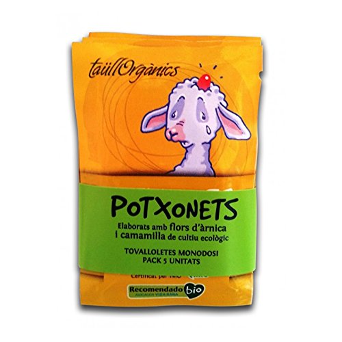 TaüllOrganics -Árnica Infantil - Potxonets  Pack de 5 toallitas árnica monodosis para pequeños golpes con gel de árnica y manzanilla uso infantil