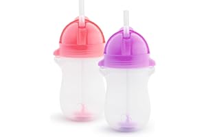 Munchkin Click Lock Tip & Sip Straw Cup Set| Baby & Toddler Sippy Cups with Straw| BPA Free Non Spill Cup| Dishwasher Safe Baby Straw Cup| Weighted Straw Childrens Cups|10oz/296ml| 2 Pack| Pink/Purple