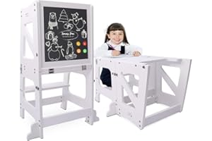 YOLEO Torre Montessoriana Bambini, 3 in 1 Torre di apprendimento per Bambini, Multifunzionale Torre Montessoriana Pieghevole con Lavagna Magnetica Bifacciale (Bianco)