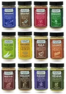 Panchkarma Ayurveda Combo Of 12 Pieces Herbal & Natural Jatamansi Brahmi Hibiscus Bhringraj Aloevera Fenugreek Amla Licorice Reetha Shikakai Indigo Neutral Henna For Hair Care (100g x 12 Pieces)