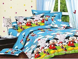 JAAT HUB 144 TC Kids 3D Design Polycotton Double Bedsheet (90x90 inches ) with 2 Pillow Cover (18x28 inches ) , King Size , Multicolour