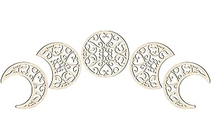 HOMSFOU Moon Phase Wall Decor 5Pcs Wooden Art Stickers Unique Moon Shape Home Decoration for Living Room Bedroom Kids Room