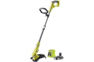 Ryobi RLT183220S - Tagliabordi a Batteria 18V ONE+, 3 Posizioni di Taglio, Larghezza di Taglio 25-30 cm, per Prati fino a 450 m, Funzione EasyEdge, GripZone, 1 batteria da 2 Ah e Caricatore
