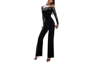 Minetom Combinaison Jumpsuit Femme à Lacets à Épaules Dénudées Pantalons Longs Sexy Soiree Rompers avec Ceinture