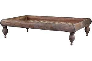 Chic Antique Tablett Dekotischchen mit Füßen Rattan 58x40x15 cm Holz