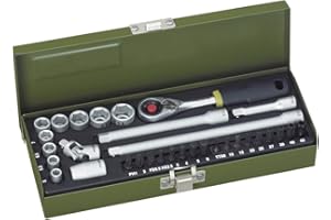 Proxxon 23078 zestaw precyzyjnych mechaników precyzyjnych z grzechotką kompaktową z mikro 6,3 mm (1/4") i mocnym wkładem magnetycznym, 32-częściowy zestaw narzędzi ze stalową skrzynką