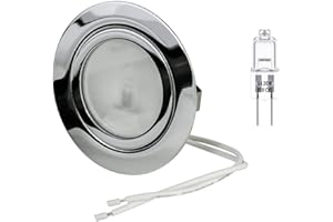 ONIROVIEW Faretto con lampada alogena da incasso per mobili, cucine, bagno, cromato lucido, dimmerabili, con lampadina bispina 12 V 14 Watt resa da 20W, G4 cavo di collegamento 15 cm