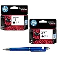 HP 47 Ink Cartridge (Black) Twin (Set of 2) with 3in1 Multi-Function Mobile Phone Stand, Stylus Pen, Anti-Metal Texture Rotating Ballpoint Pen (Very Colors)