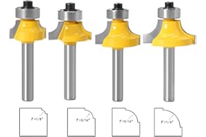 Bestgle 4 Pcs 1/4 Inch Vástago Brocas de Enrutador Redondas Corner Rounding Edge-Forming Fresas para Redondear Juego de Fresas para Madera 1/8" 1/4" 3/8" 1/2"