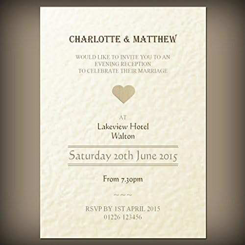 40 Evening Invitations with Envelopes, Shabby Chic Heart Design, Ivory hammered texture card, 18 Colour Options, Choice of quantity.