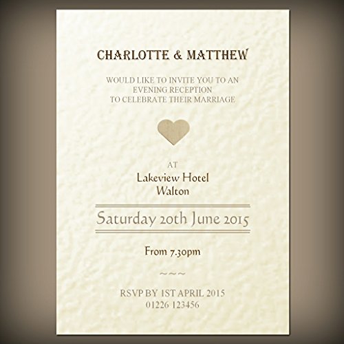 40 Evening Invitations with Envelopes, Shabby Chic Heart Design, Ivory hammered texture card, 18 Colour Options, Choice of quantity.