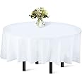 PLULON Round Plastic Tablecloth White Table Cover 84 inch Waterproof PEVA Tablecloth Bulk for Birthday Wedding Picnic Home Party Table Decorations