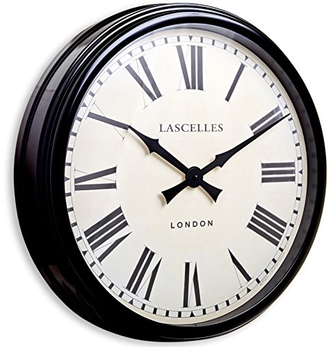 Roger Lascelles - Reloj de Pared Grande, Estilo estación, Color Negro