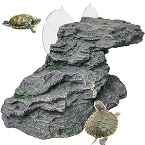 Turtle Basking Platform Reptile Climbing Shale Resin Step Ledge Stone Aquarium Ornament Rock Landscaping Decoration with Suction Cups for Frogs Newts Amphibians Lizard (Medium:8.2??Lx3.3??Wx3.1??H)