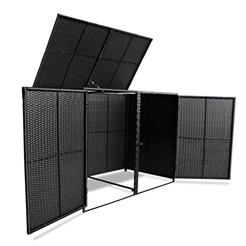 vidaXL Mülltonnenbox für 2 Tonnen Poly Rattan Schwarz 148x80x111 cm Müllbox