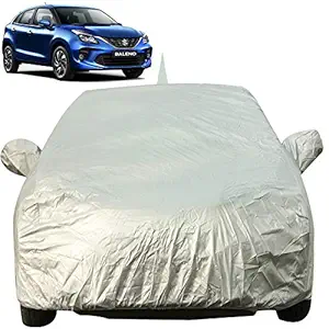 Autofact Car Body Cover for Maruti Baleno (2015 to 2021) with Mirror and Antenna Pocket (Light Weight, Triple Stitched, Heavy Buckle, Bottom Fully Elastic) (Maruti Baleno, Silver)