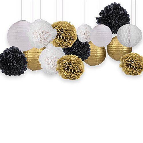 skylove schwarz gold Party Deko Party Decor Seidenpapier Pom Pom Quaste Girlande Polka Dot Tissue Poms Papier Girlande für Hochzeit Baby Dusche Dekoration Bridal Dusche Blau ersten Geburtstag - 2