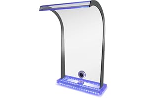 Longrun Pond Waterfall Fountain, Acrylic Pond Waterfall Spillway Blade with 7 Colors LED, Complete Pool Fountain Water Spray Kit for Above Ground Swimming Pool Pond Garden Chrome-30x51x33cm