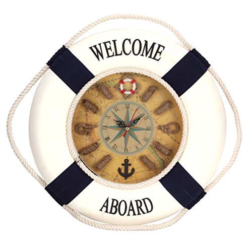 YESURPRISE Wanduhr Deko Rettungsring Wanduhr 35cm Durchmesser blau-weiss