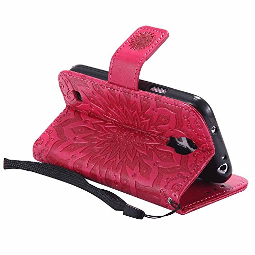Galaxy S4 Mini Hülle, Dfly Premium Slim PU Leder Mandala Blume prägung Muster Flip Hülle Bookstyle Stand Slot Schutzhülle Tasche Wallet Case für Samsung Galaxy S4 Mini i9190, Rot - 6