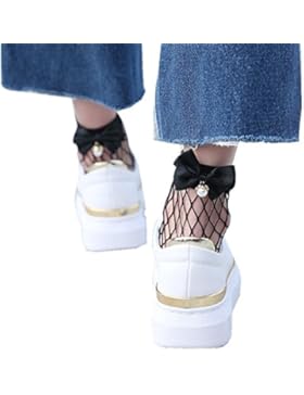 Tuopuda 3 Paar Damen Netzstrumpfhose Netzsocken Mesh-Spitze mit Schleife Fischnetz Söckchen