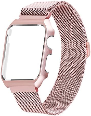 LikeItY Apple Watch Band Milanese Loop, Stainless Steel Magnetic Band With Metal Case For Apple Watch Series 1/2 - Shockproof Protective Bumper Replacement Strap(38mm Rose Gold)