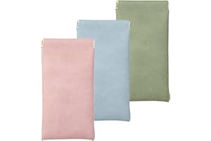 Pence & Moon Collective 3 Pack Leather Eyeglasses Case PU Soft Sunglasses Pouch for Women, Portable Squeeze Top Women's Glasses Cases