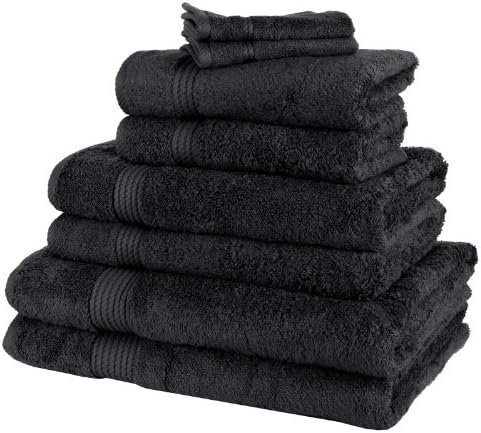 LUXURY 7 PIECE THICK SOFT COTTON HAND FACE CLOTH BATH SHEET BEACH TOWEL BALE SET (Black)