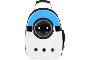 PETCUTE Mochila para Mascota,Transpirable Mochila Transportín Perro con Correa de Hombro Ajustable,Cremalleras Dobles,Bolsa de Transporte de Burbujas para Gato de Perro Pequeños Animales Azul